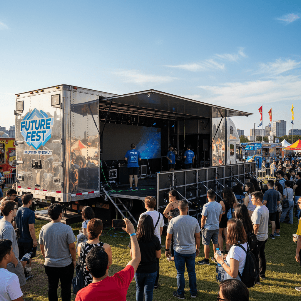 Branded trailer setup at an outdoor event
